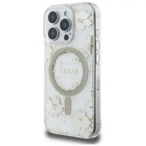 Wholesale Case Guess Resin Flowers Glitter MagSafe for Apple iPhone 16 Pro Max beige - GUE4497 - {ean13} - Hurt