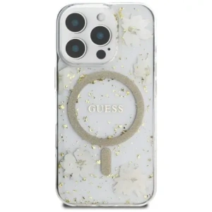 Wholesale Case Guess Resin Flowers Glitter MagSafe for Apple iPhone 16 Pro Max beige - GUE4497 - {ean13} - Hurt