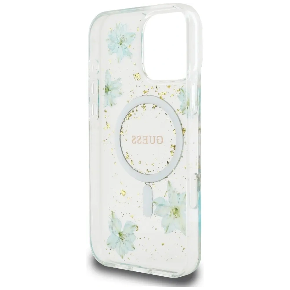 Wholesale Case Guess Resin Flowers Glitter MagSafe for Apple iPhone 16 Pro Max turquoise - GUE4498 - {ean13} - Hurt