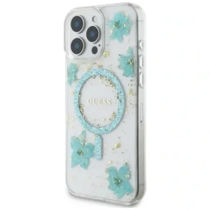 Hurtownia GSM - Etui Guess Resin Flowers Glitter MagSafe pro Apple iPhone 16 Pro tyrkysový - GUE4499 - {ean13} - Hurt