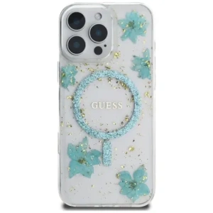 Hurtownia GSM - Etui Guess Resin Flowers Glitter MagSafe pro Apple iPhone 16 Pro tyrkysový - GUE4499 - {ean13} - Hurt