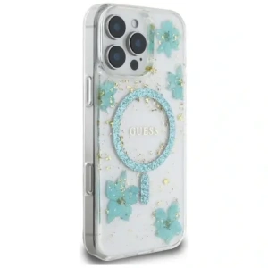 Hurtownia GSM - Etui Guess Resin Flowers Glitter MagSafe pro Apple iPhone 16 Pro tyrkysový - GUE4499 - {ean13} - Hurt