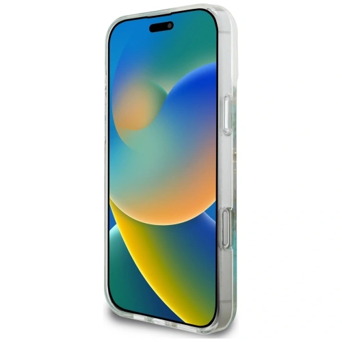 Etui Guess Resin Flowers Glitter MagSafe do Apple iPhone 16 Pro turkusowy