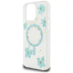 Hurtownia GSM - Etui Guess Resin Flowers Glitter MagSafe pro Apple iPhone 16 Pro tyrkysový - GUE4499 - {ean13} - Hurt