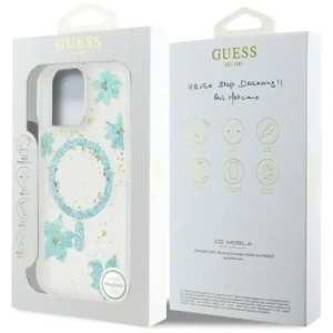Hurtownia GSM - Etui Guess Resin Flowers Glitter MagSafe pro Apple iPhone 16 Pro tyrkysový - GUE4499 - {ean13} - Hurt