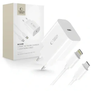Hurtownia GSM - Tech-Protect NC20W încărcător de rețea USB-C 1-port PD 20W + cablu Lightning alb - THP4067 - {ean13} - Hurt