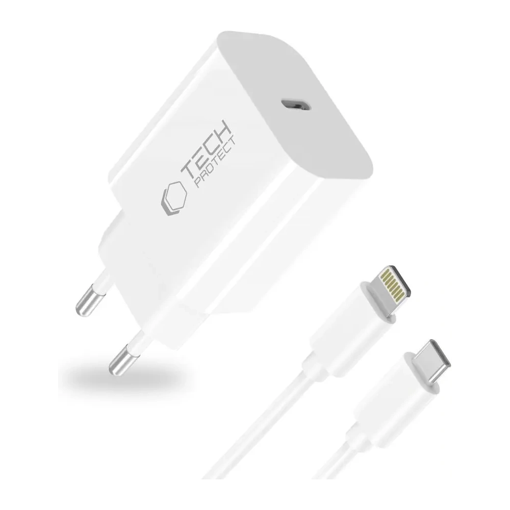 Hurtownia GSM - Tech-Protect NC20W 1-port USB-C síťová nabíječka PD 20W + Lightning kabel bílý - THP4067 - {ean13} - Hurt