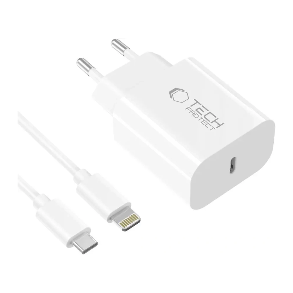 Hurtownia GSM - Tech-Protect NC20W 1-port USB-C Hálózati Töltő PD 20W + Lightning Kábel Fehér - THP4067 - {ean13} - Hurt