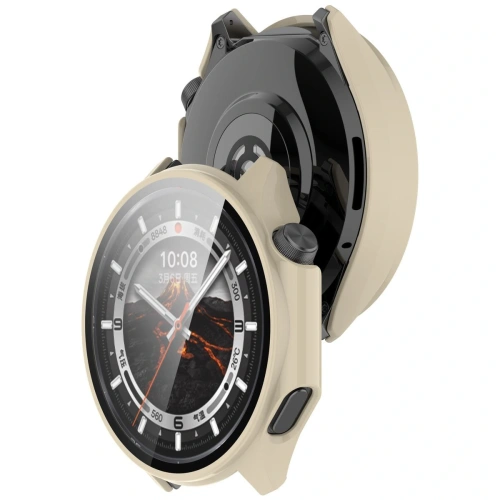 Etui ze szkłem do zegarka Bizon Case+Glass Watch do OnePlus Watch 3 / Oppo Watch X2 beżowe