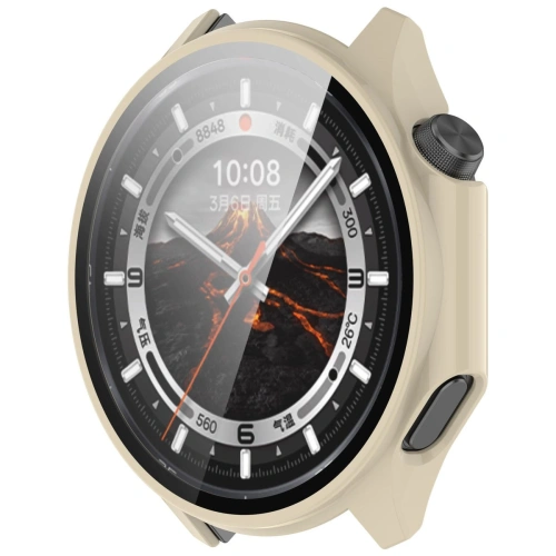 Etui ze szkłem do zegarka Bizon Case+Glass Watch do OnePlus Watch 3 / Oppo Watch X2 beżowe