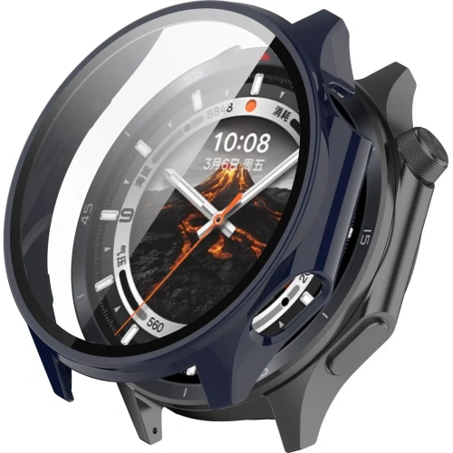 Etui ze szkłem do zegarka Bizon Case+Glass Watch do OnePlus Watch 3 / Oppo Watch X2 niebieskie