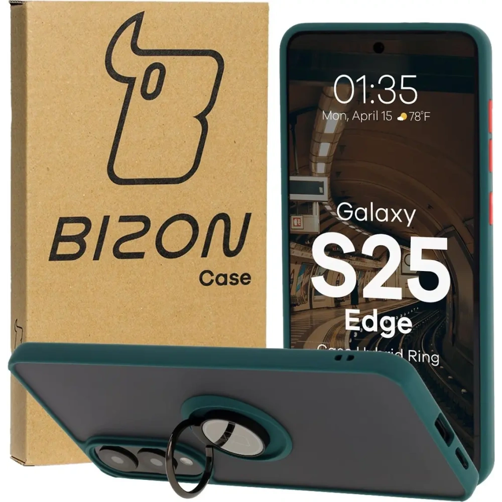 Wholesale Bizon Case Hybrid Ring Samsung Galaxy S25 Edge smoky with a dark green frame - BIZ8877 - {ean13} - Hurt