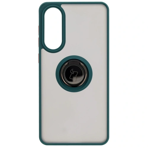 Etui z uchwytem na palec Bizon Case Hybrid Ring do Samsung Galaxy S25 Edge przydymione z ciemnozieloną ramką