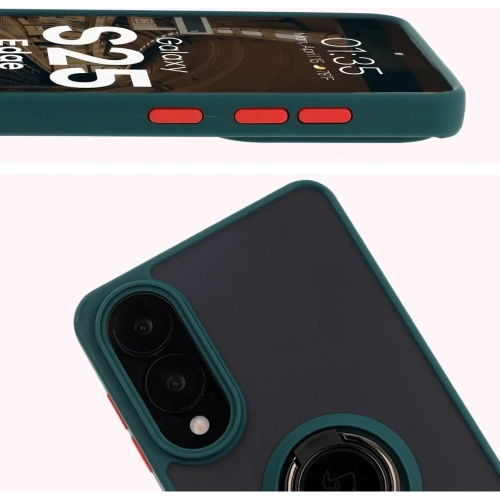 Etui z uchwytem na palec Bizon Case Hybrid Ring do Samsung Galaxy S25 Edge przydymione z ciemnozieloną ramką