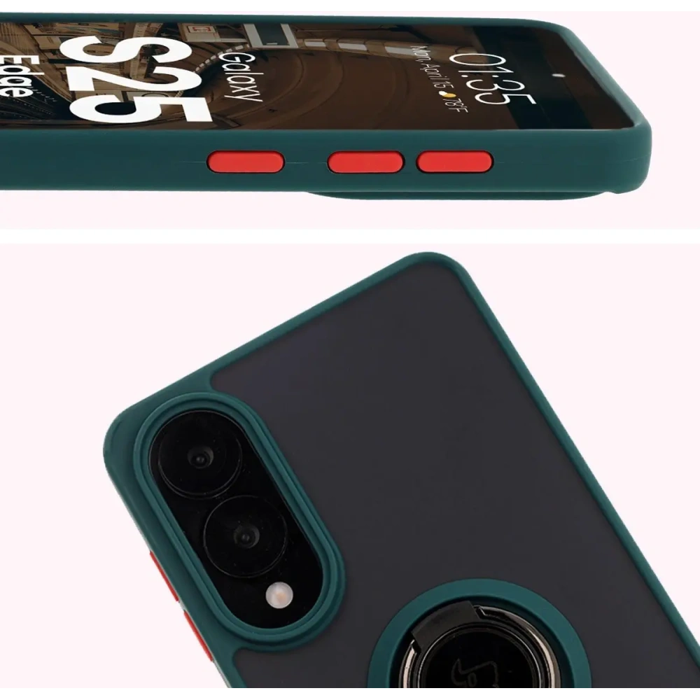 Hurtownia GSM - Etui z uchwytem na palec Bizon Case Hybrid Ring do Samsung Galaxy S25 Edge przydymione z ciemnozieloną ramką - BIZ8877 - {ean13} - Hurt