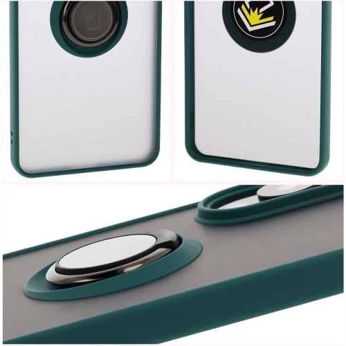 Etui z uchwytem na palec Bizon Case Hybrid Ring do Samsung Galaxy S25 Edge przydymione z ciemnozieloną ramką