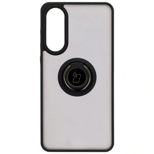 Etui z uchwytem na palec Bizon Case Hybrid Ring do Samsung Galaxy S25 Edge przydymione z czarną ramką
