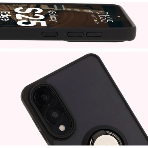 Etui z uchwytem na palec Bizon Case Hybrid Ring do Samsung Galaxy S25 Edge przydymione z czarną ramką