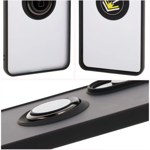 Etui z uchwytem na palec Bizon Case Hybrid Ring do Samsung Galaxy S25 Edge przydymione z czarną ramką