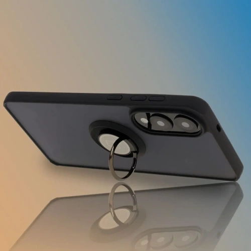 Etui z uchwytem na palec Bizon Case Hybrid Ring do Samsung Galaxy S25 Edge przydymione z czarną ramką