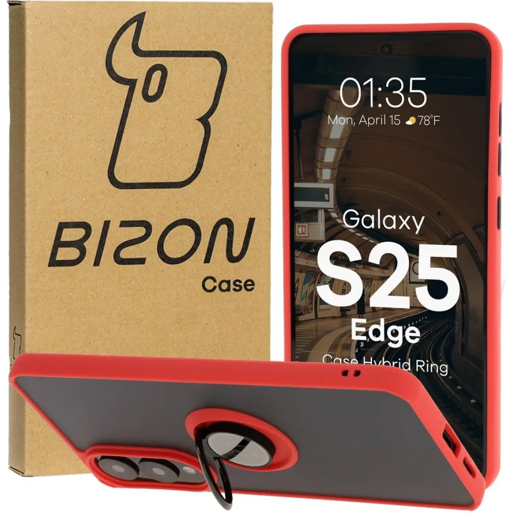 Wholesale Bizon Case Hybrid Ring Samsung Galaxy S25 Edge smoky with a red frame - BIZ8879 - {ean13} - Hurt