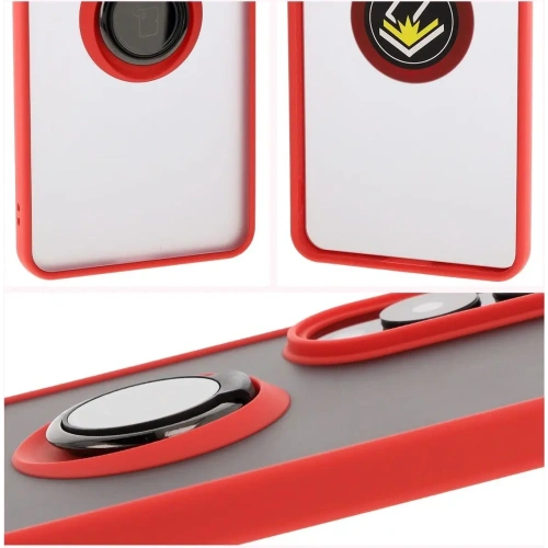 Etui z uchwytem na palec Bizon Case Hybrid Ring do Samsung Galaxy S25 Edge przydymione z czerwoną ramką