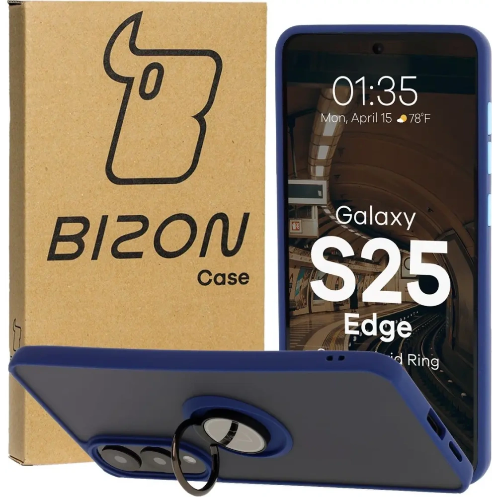 Hurtownia GSM - Bizon Case Hybrid Ring Samsung Galaxy S25 Edge füstös színben, sötétkék kerettel - BIZ8880 - {ean13} - Hurt