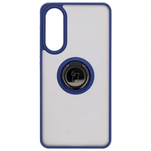 Etui z uchwytem na palec Bizon Case Hybrid Ring do Samsung Galaxy S25 Edge przydymione z granatową ramką