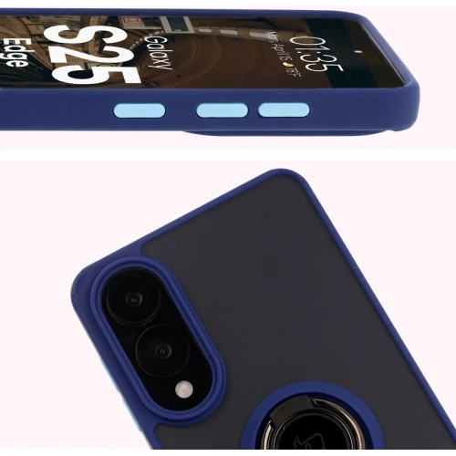 Etui z uchwytem na palec Bizon Case Hybrid Ring do Samsung Galaxy S25 Edge przydymione z granatową ramką