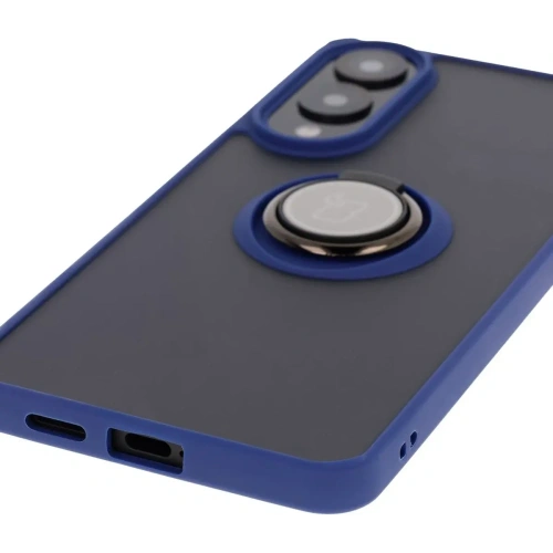 Etui z uchwytem na palec Bizon Case Hybrid Ring do Samsung Galaxy S25 Edge przydymione z granatową ramką