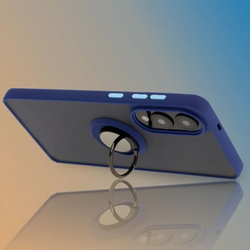 Etui z uchwytem na palec Bizon Case Hybrid Ring do Samsung Galaxy S25 Edge przydymione z granatową ramką