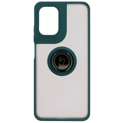 Etui z uchwytem na palec Bizon Case Hybrid Ring do Motorola Moto G05 / E15 przydymione z ciemnozieloną ramką