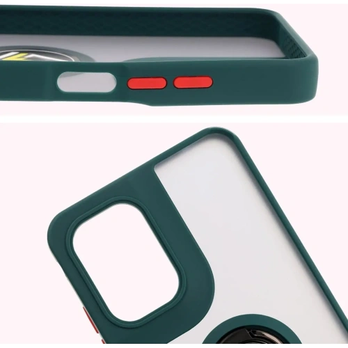 Etui z uchwytem na palec Bizon Case Hybrid Ring do Motorola Moto G05 / E15 przydymione z ciemnozieloną ramką