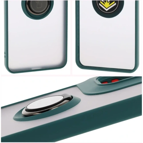 Etui z uchwytem na palec Bizon Case Hybrid Ring do Motorola Moto G05 / E15 przydymione z ciemnozieloną ramką