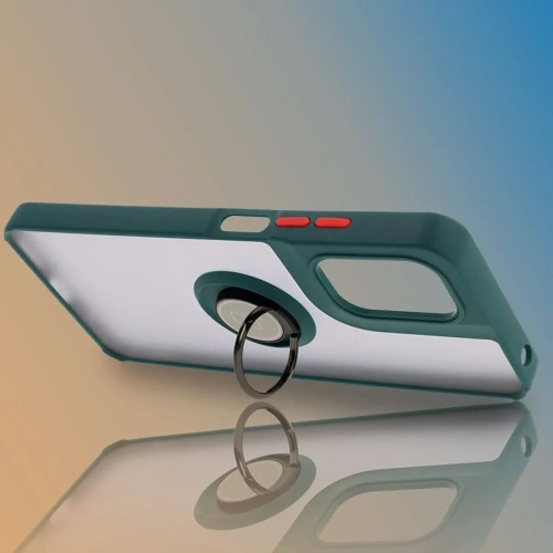 Etui z uchwytem na palec Bizon Case Hybrid Ring do Motorola Moto G05 / E15 przydymione z ciemnozieloną ramką