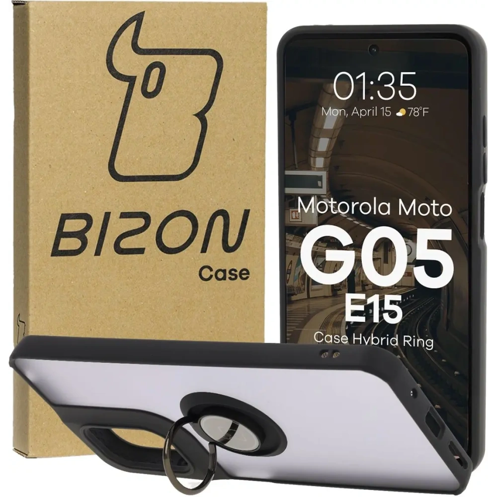 Hurtownia GSM - Bizon Case Hybrid Ring Motorola Moto G05 / E15 rauchig mit einem schwarzen Rahmen - BIZ8882 - {ean13} - Hurt