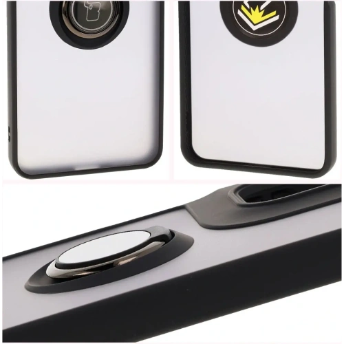 Etui z uchwytem na palec Bizon Case Hybrid Ring do Motorola Moto G05 / E15 przydymione z czarną ramką