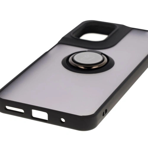Etui z uchwytem na palec Bizon Case Hybrid Ring do Motorola Moto G05 / E15 przydymione z czarną ramką