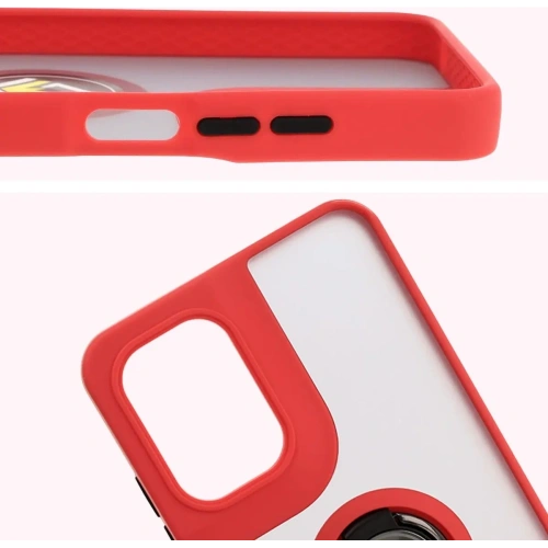 Etui z uchwytem na palec Bizon Case Hybrid Ring do Motorola Moto G05 / E15 przydymione z czerwoną ramką