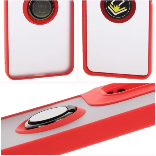 Etui z uchwytem na palec Bizon Case Hybrid Ring do Motorola Moto G05 / E15 przydymione z czerwoną ramką