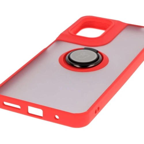 Etui z uchwytem na palec Bizon Case Hybrid Ring do Motorola Moto G05 / E15 przydymione z czerwoną ramką