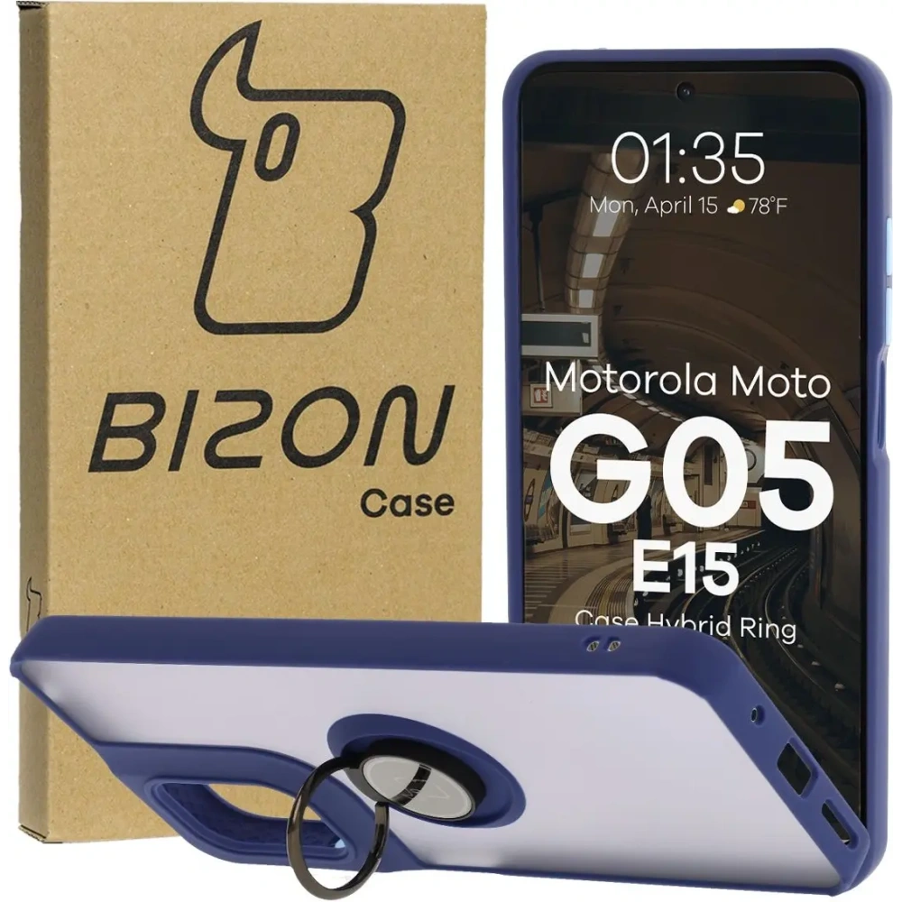 Hurtownia GSM - Bizon Case Hybrid Ring Motorola Moto G05 / E15 rauchig mit einem dunkelblauen Rahmen - BIZ8884 - {ean13} - Hurt