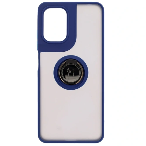 Etui z uchwytem na palec Bizon Case Hybrid Ring do Motorola Moto G05 / E15 przydymione z granatową ramką