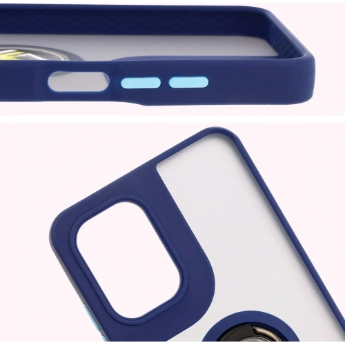 Etui z uchwytem na palec Bizon Case Hybrid Ring do Motorola Moto G05 / E15 przydymione z granatową ramką