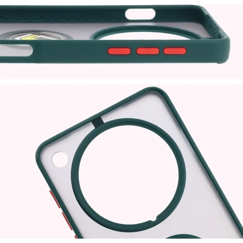 Etui z uchwytem na palec Bizon Case Hybrid Ring do Oppo Find X8 Pro przydymione z ciemnozieloną ramką