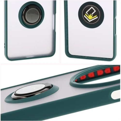 Etui z uchwytem na palec Bizon Case Hybrid Ring do Oppo Find X8 Pro przydymione z ciemnozieloną ramką
