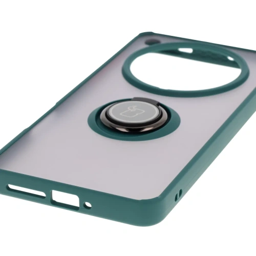 Etui z uchwytem na palec Bizon Case Hybrid Ring do Oppo Find X8 Pro przydymione z ciemnozieloną ramką