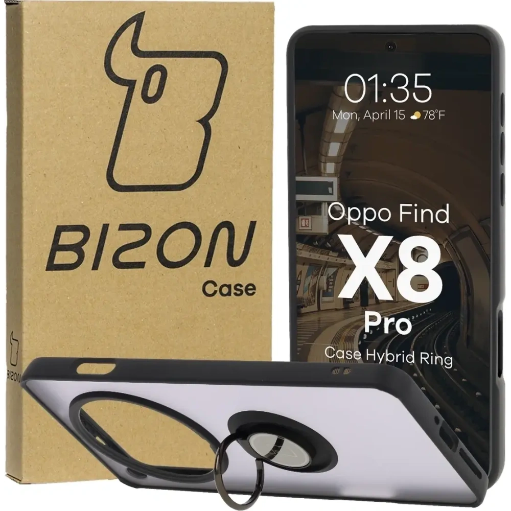 Hurtownia GSM - Bizon Case Hybrid Gyűrű Oppo Find X8 Pro füstös fekete kerettel - BIZ8886 - {ean13} - Hurt