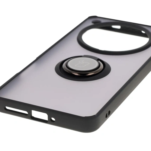 Etui z uchwytem na palec Bizon Case Hybrid Ring do Oppo Find X8 Pro przydymione z czarną ramką