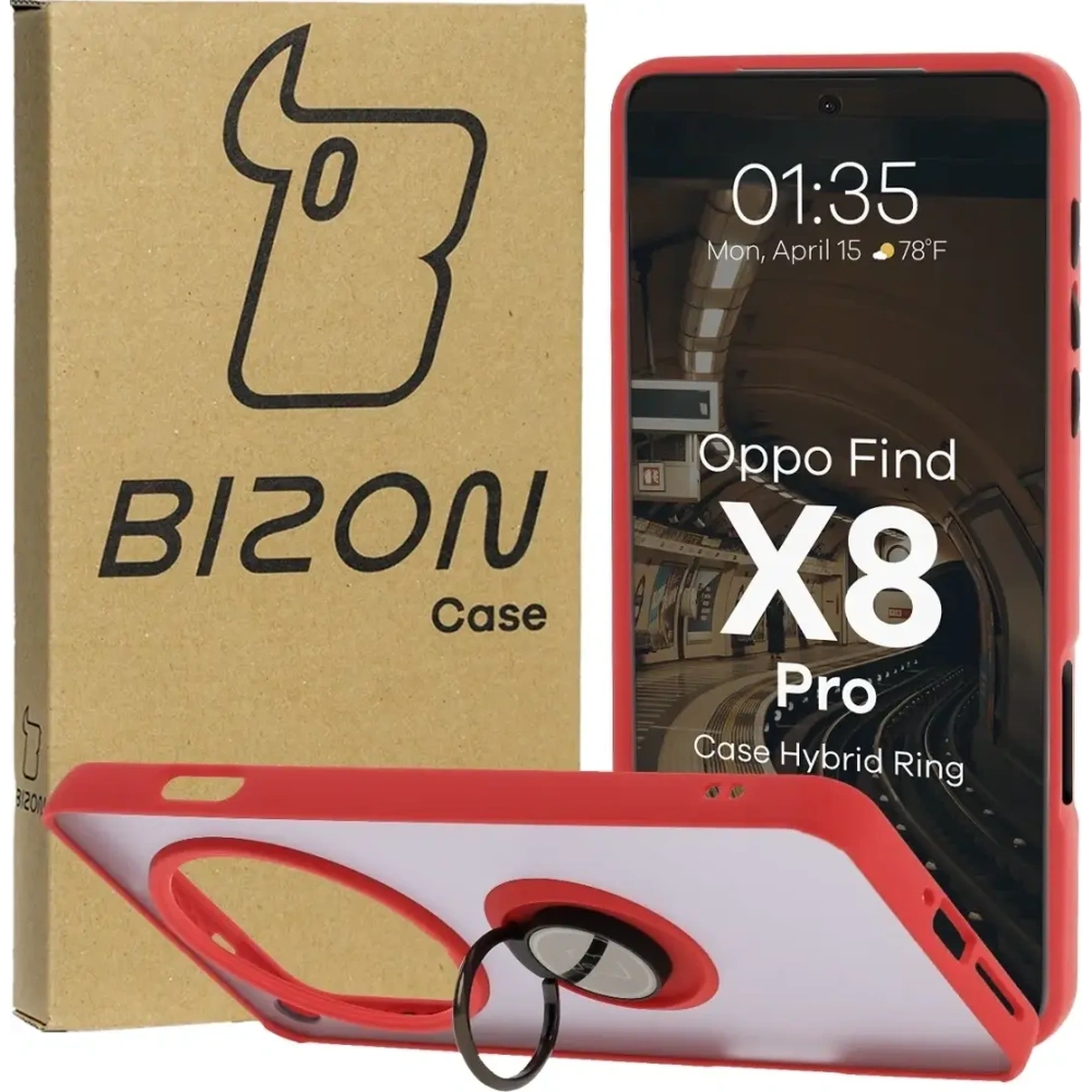Hurtownia GSM - Bizon Case Hybrid Gyűrű Oppo Find X8 Pro füstös piros kerettel - BIZ8887 - {ean13} - Hurt